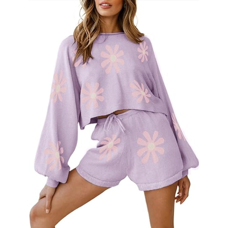 Comfy Knit Top And Pajamas Set Purple