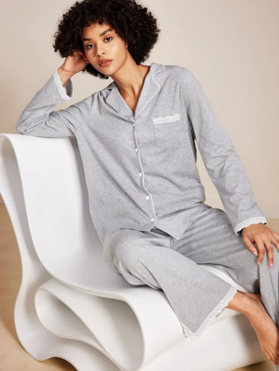Contrast Lace Cotton Pajama Set