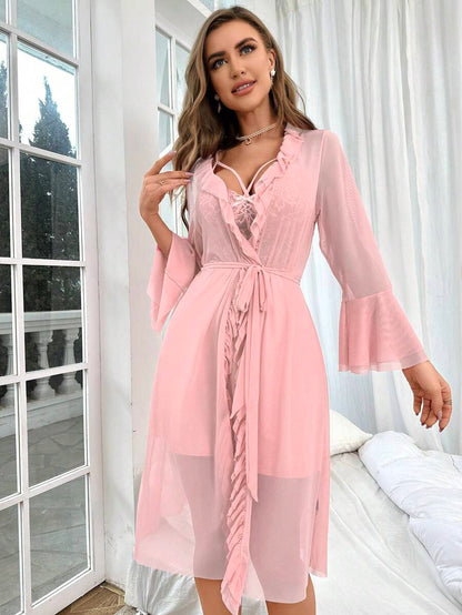 Ruffle Trim Cami Nightdress And Robe Set