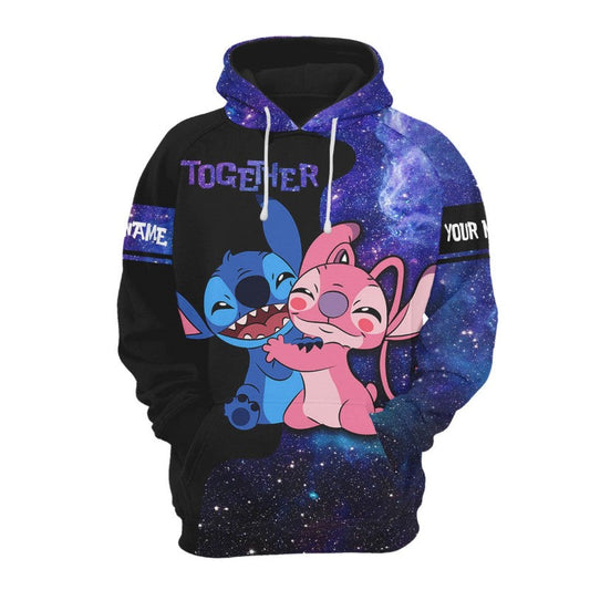 Custom Name Stitch And Angela Together Hoodie 6XL