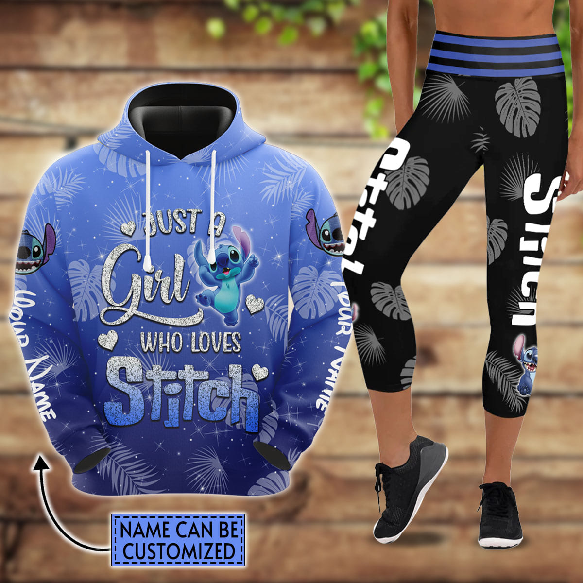 Custom Stitch Glitter Hoodie And Capris Leggings Set Hoodie And Leggings Set