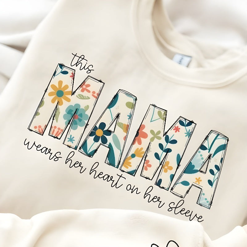 Customized Wear Heart On Sleeve Mama Sweatshirt Hoodie With Kid Names on Sleeves Mother's Day Birthday Gift