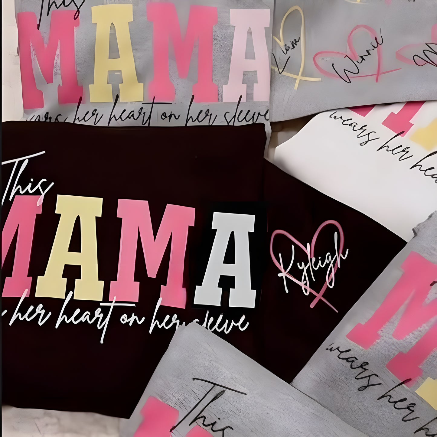 Customized Wear Heart On Sleeve Mama Sweatshirt Hoodie With Kid Names on Sleeves Mother's Day Birthday Gift