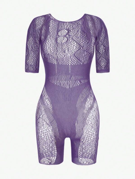 Fishnet Bodycon Dress Purple One-Size