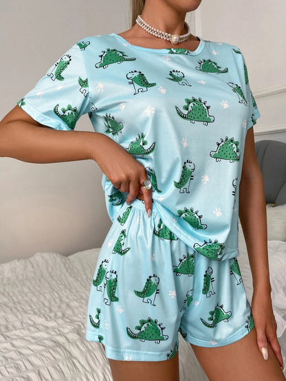 Dinosaur Print Pajama Set With Mask