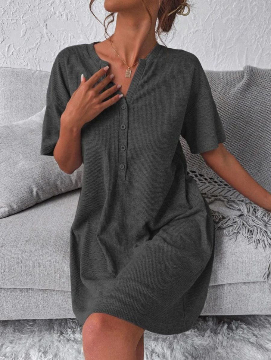 Drop Shoulder Pattern Night Dress Dark Gray