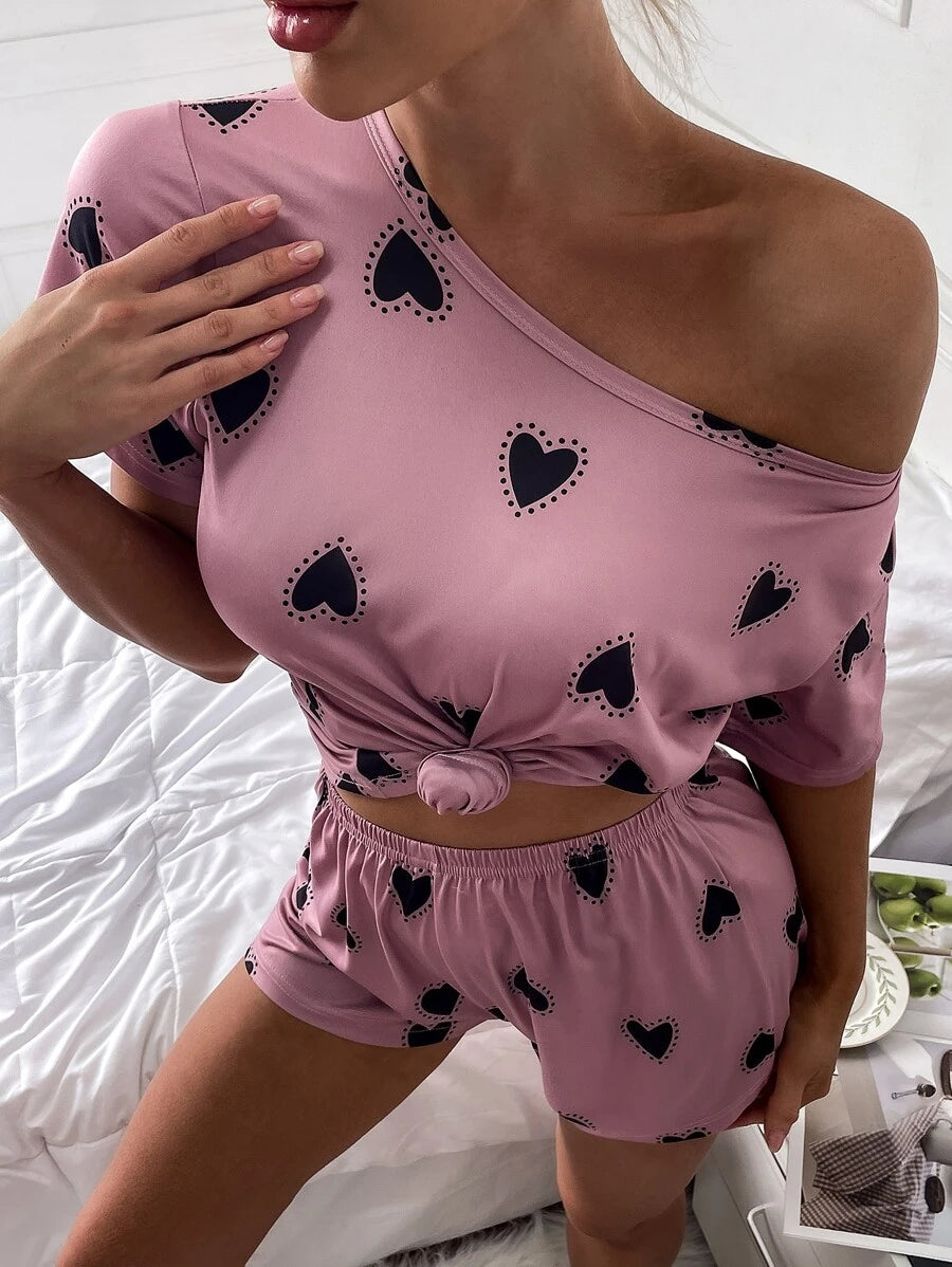 Elegant Geometric Print Shorts Set