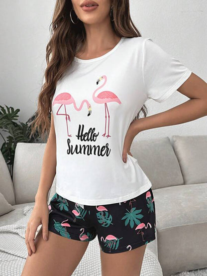 Flamingo Graphic Tee And Shorts Set