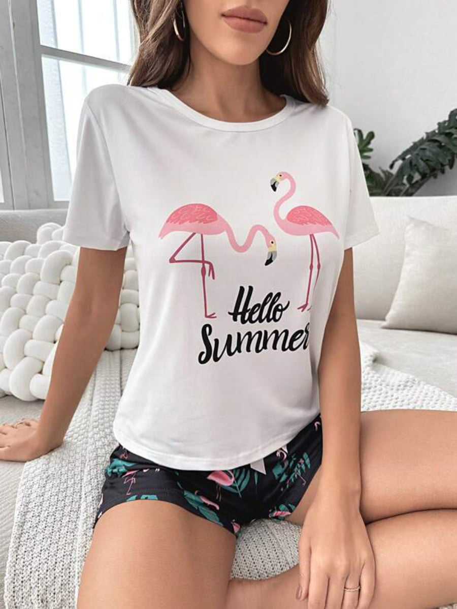 Flamingo Graphic Tee And Shorts Set
