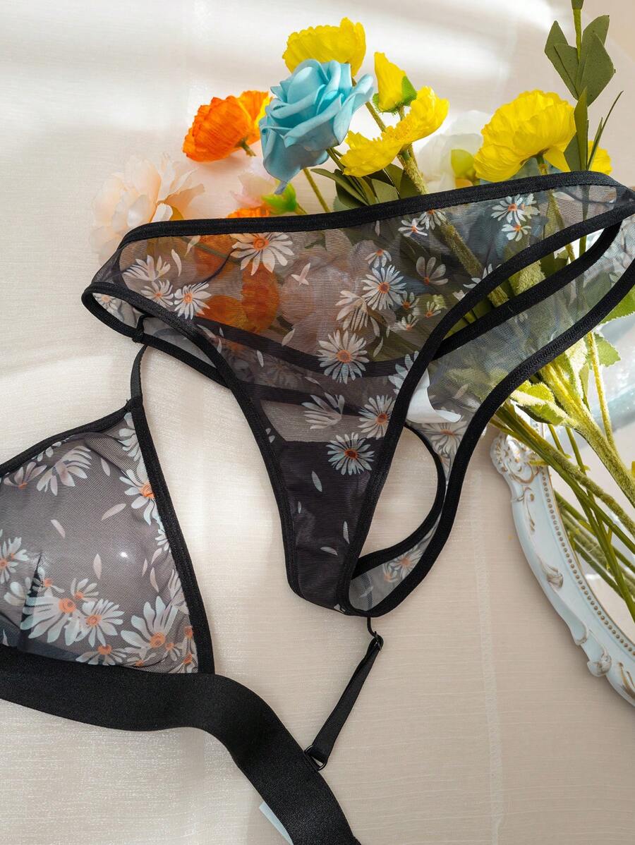 Floral All Over Print Lingerie Set