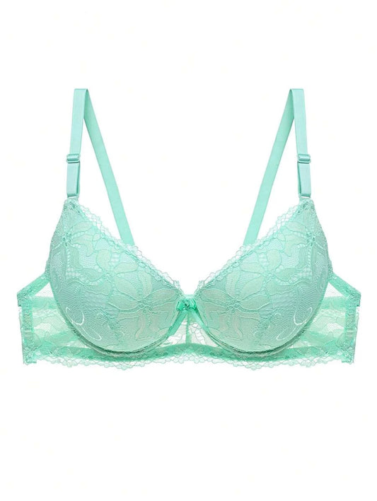 Floral Contrast Lace Underwire Bra Light Green