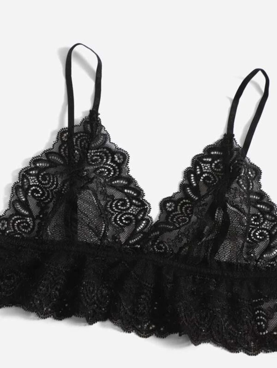 Floral Lace Bralette And Floral Pattern Panty Lingerie Set