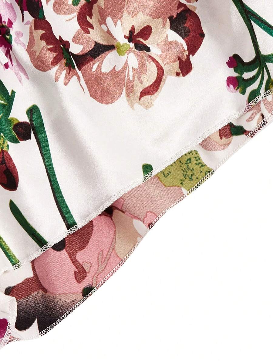 Floral Print Bow Front Lace Lingerie Set