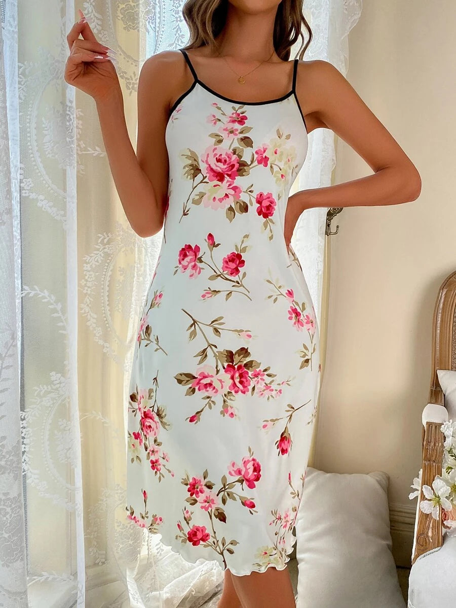 Floral Print Contrast Binding Cami Nightdress