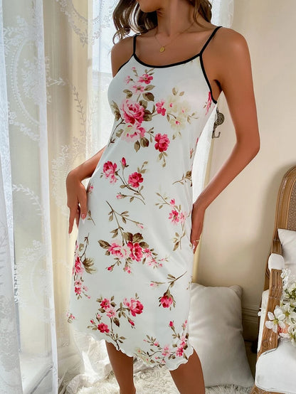 Floral Print Contrast Binding Cami Nightdress