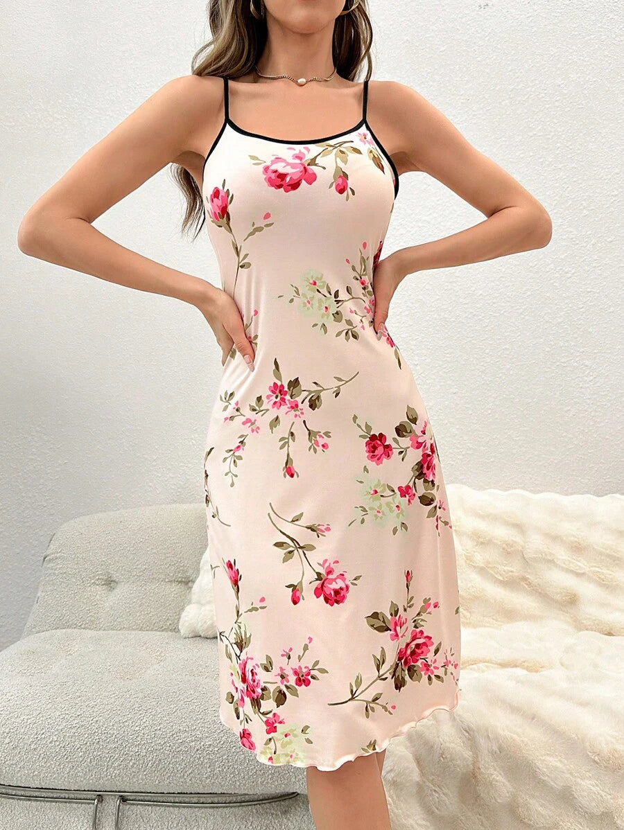 Floral Print Contrast Binding Cami Nightdress