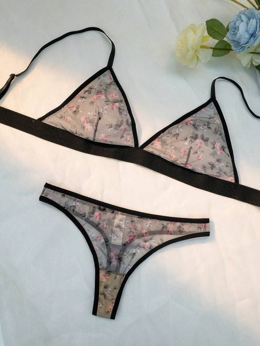 Floral Print Lingerie Set L