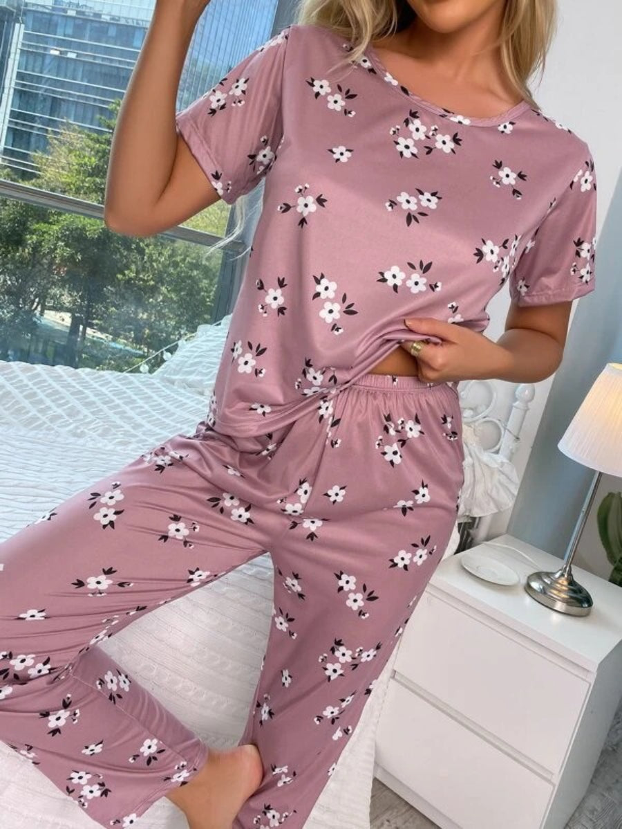 Floral Print Pants Set With Sleeping Mask