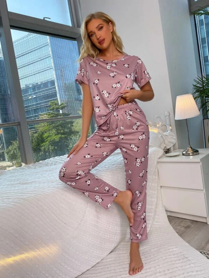 Floral Print Pants Set With Sleeping Mask