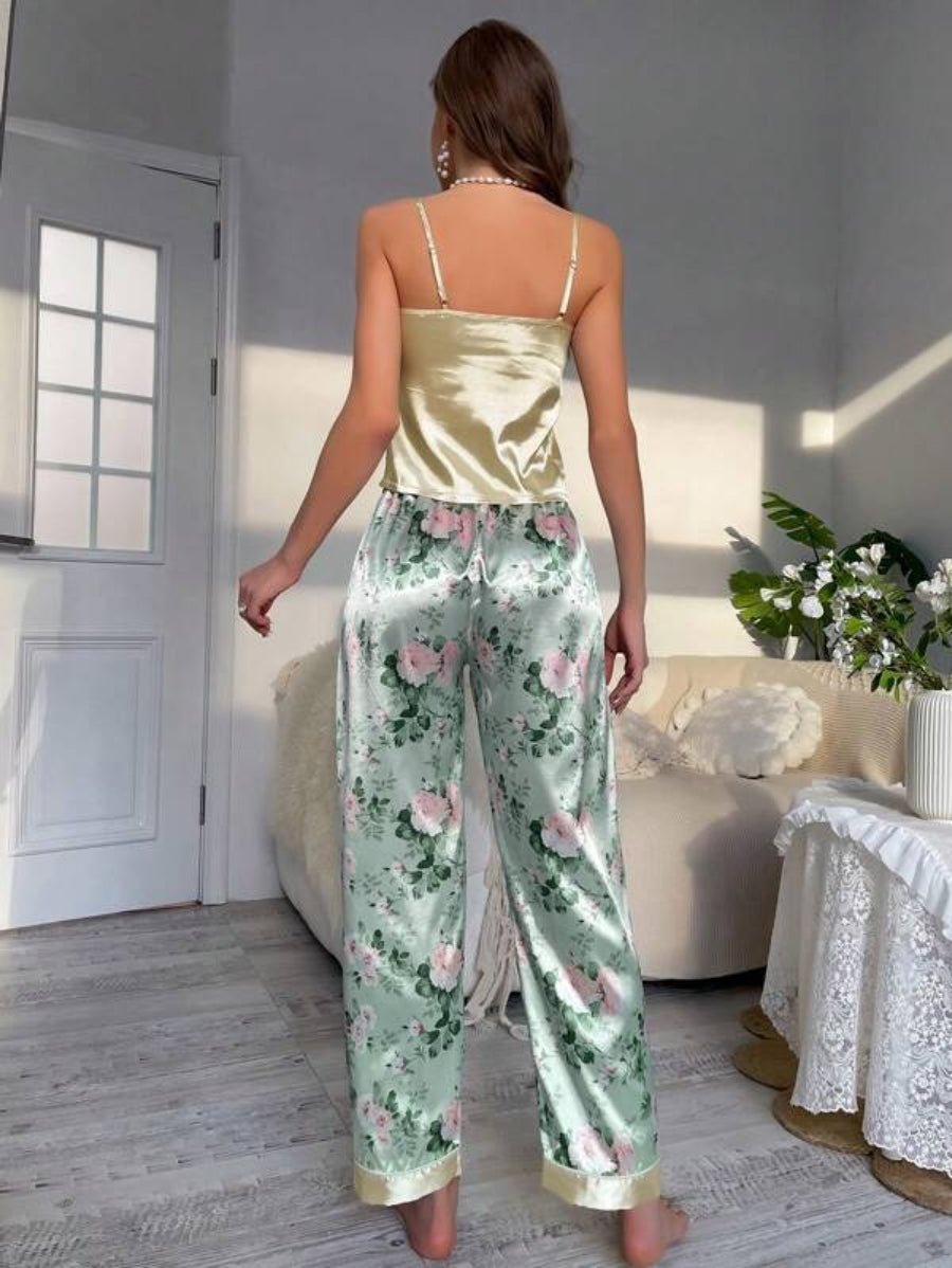 Floral Print Satin Pant Set