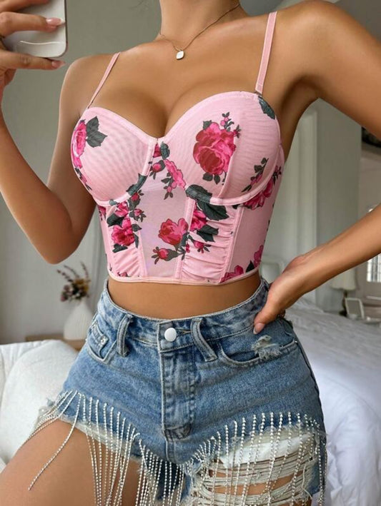 Floral Print Underwire Bra Pink