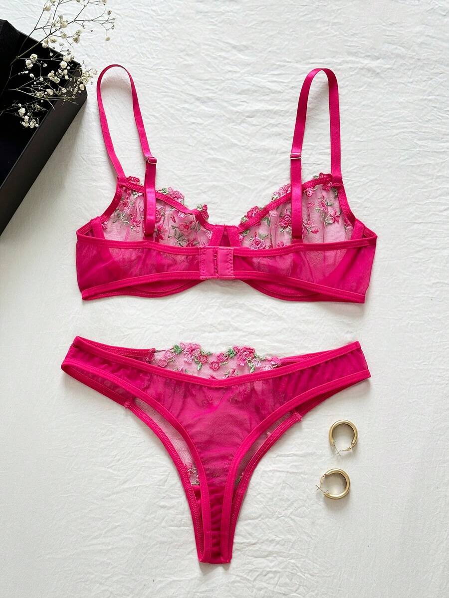 Floral Spaghetti Strap Underwire Lingerie Set