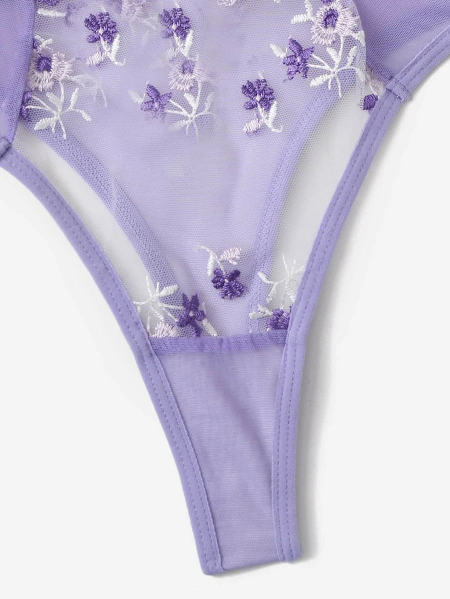 Floral Spaghetti Strap Underwire Lingerie Set