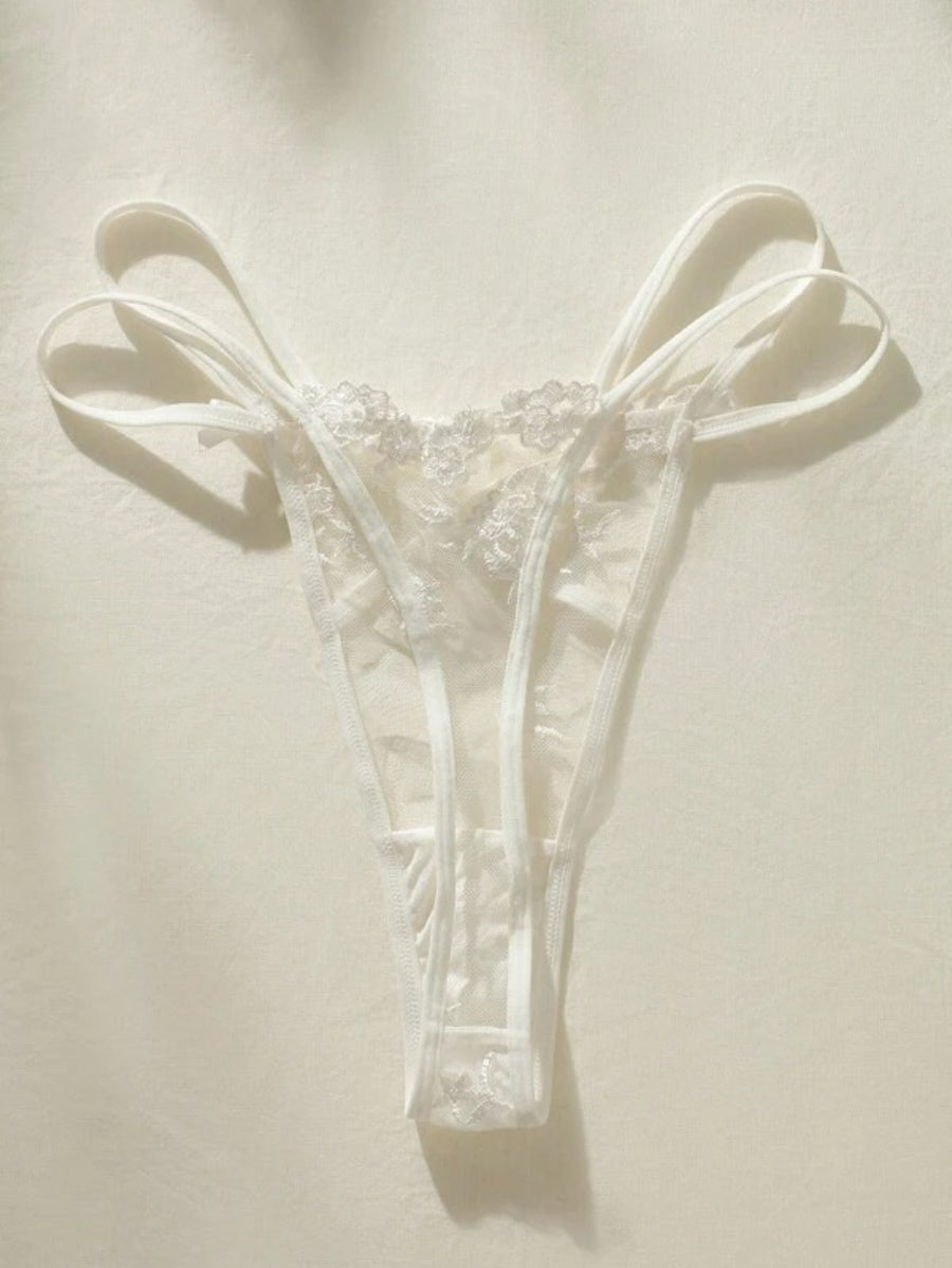 Flower Embroidery Mesh Underwire Lingerie Set
