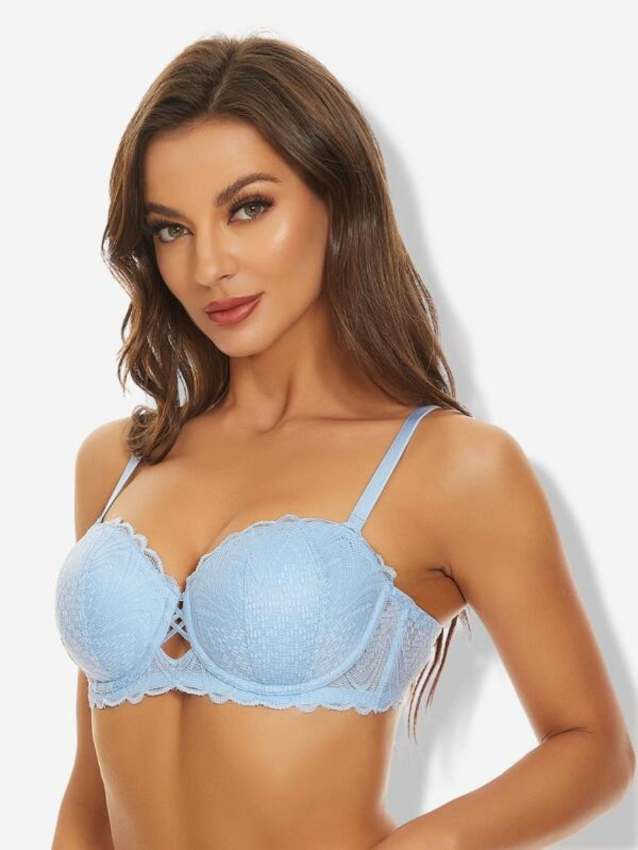 Flower Lace Underwire Bra Blue