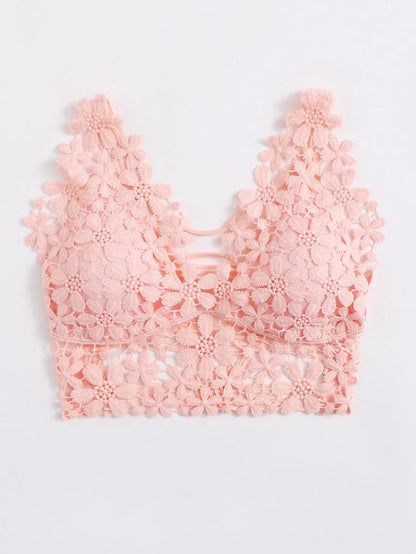 Guipure Lace Longline Bralette Pink