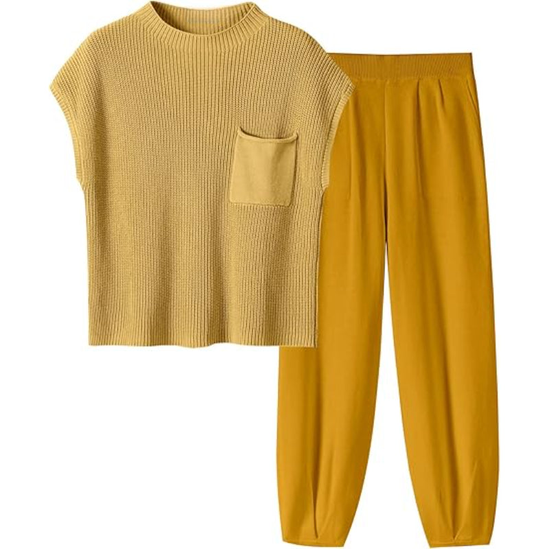 Knit Pullover Crop Top And Pants Set