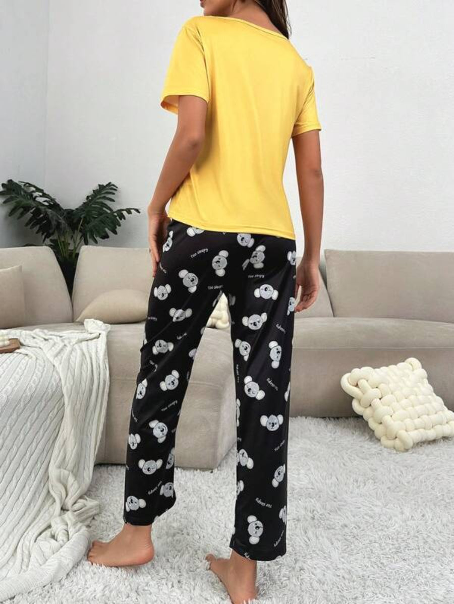 Koala And Letter Graphic Tee And Pants Set