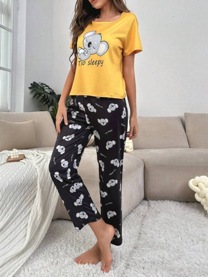 Koala And Letter Graphic Tee And Pants Set