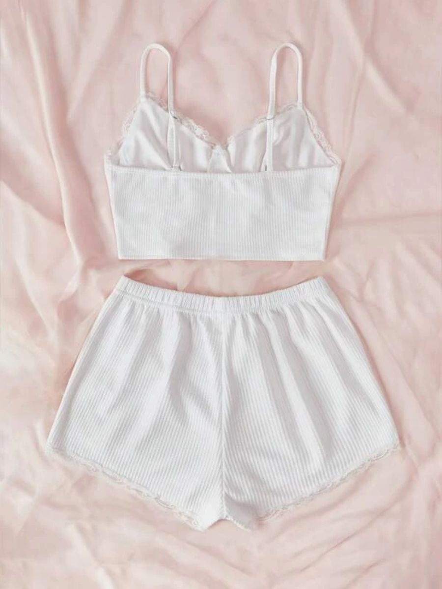 Lace Bow Front Cami Top And Shorts Set