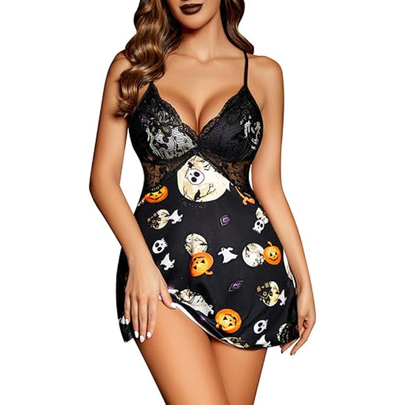 Lace Trimmed Spaghetti Strap Dress Halloween