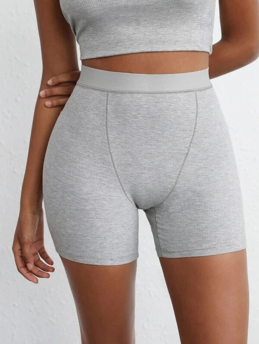 Solid Ribbed Knit Lounge Shorts Light Gray