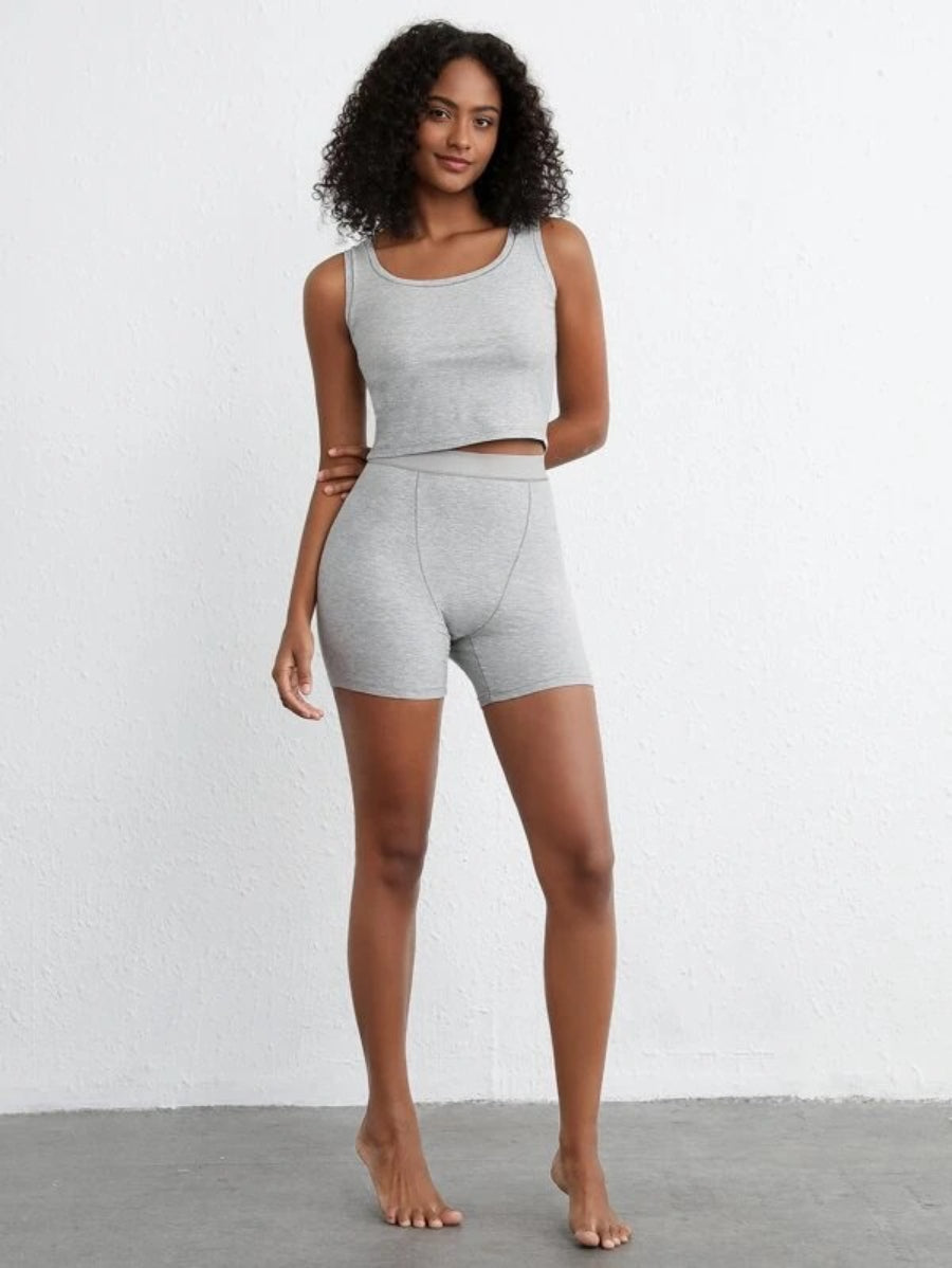 Solid Ribbed Knit Lounge Shorts