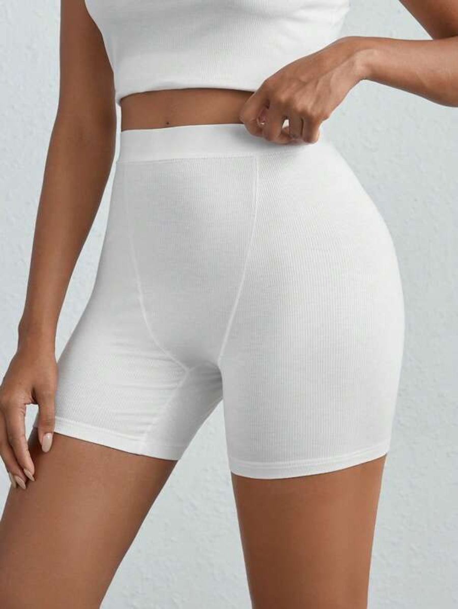 Solid Ribbed Knit Lounge Shorts White