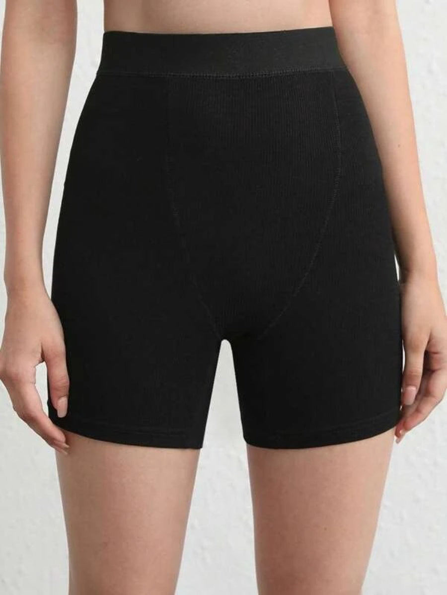 Solid Ribbed Knit Lounge Shorts Black