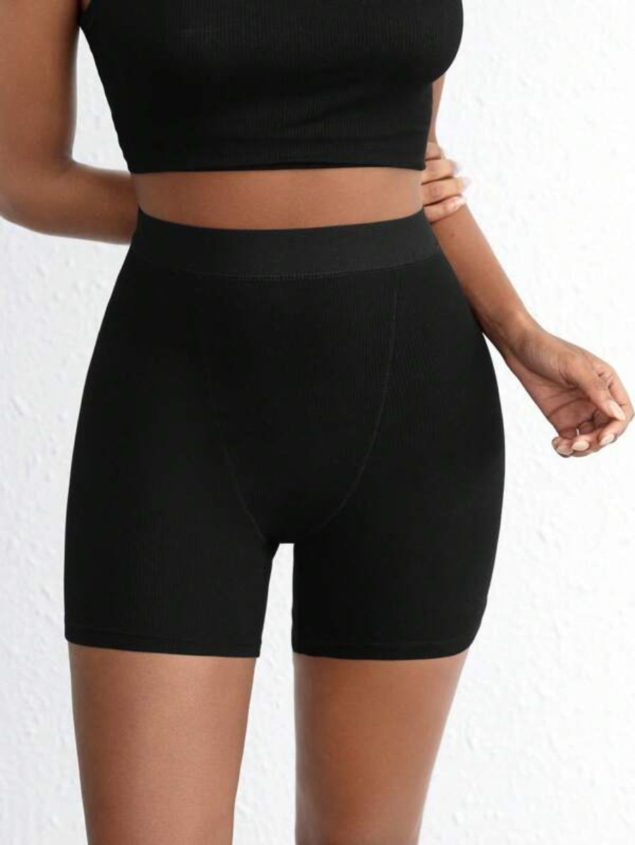 Solid Ribbed Knit Lounge Shorts