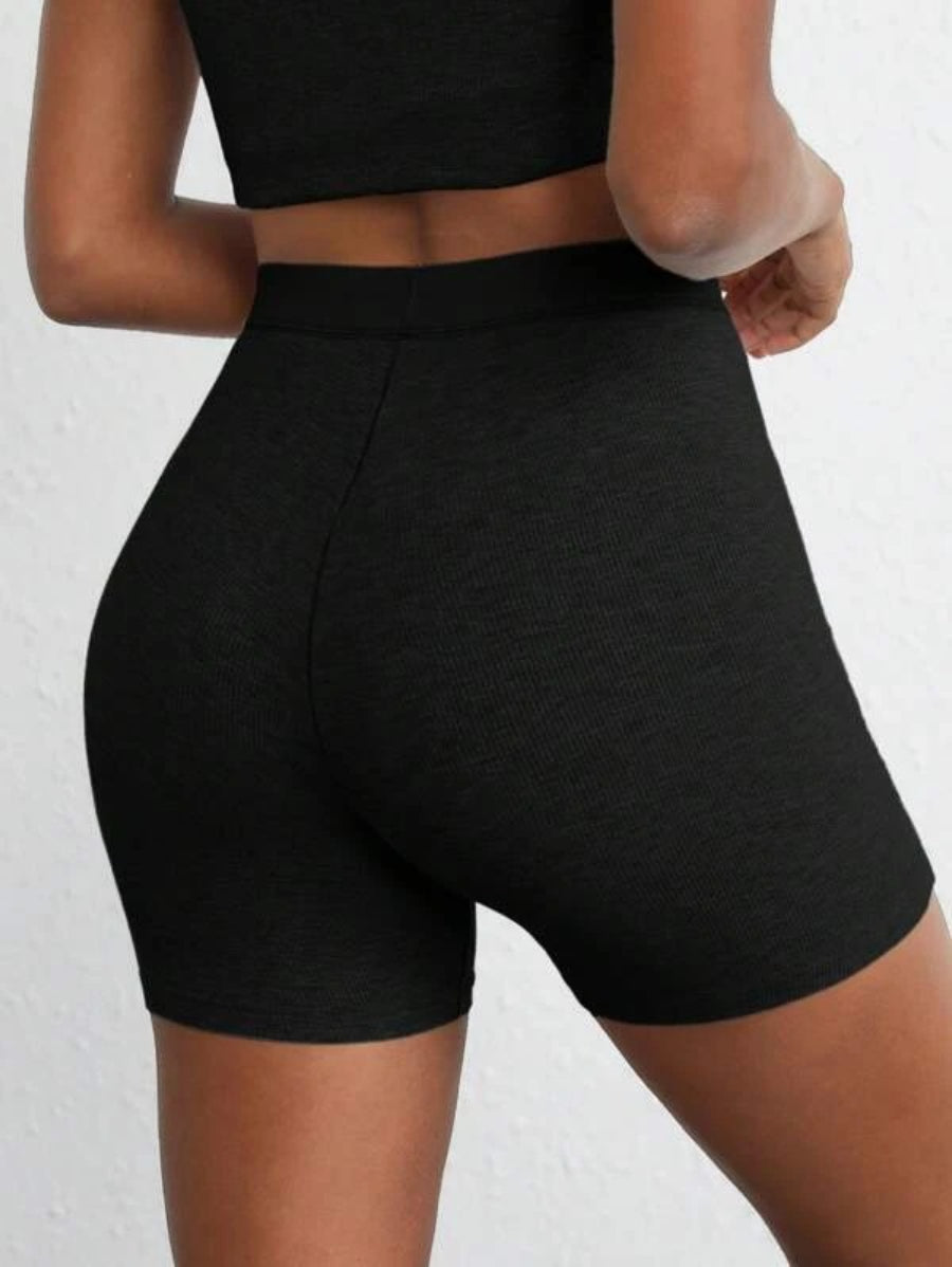 Solid Ribbed Knit Lounge Shorts