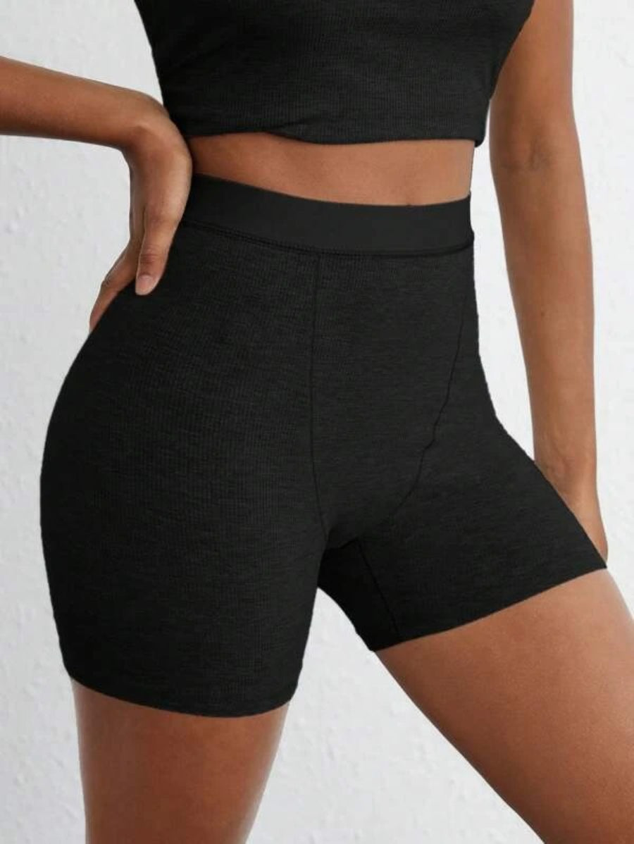 Solid Ribbed Knit Lounge Shorts