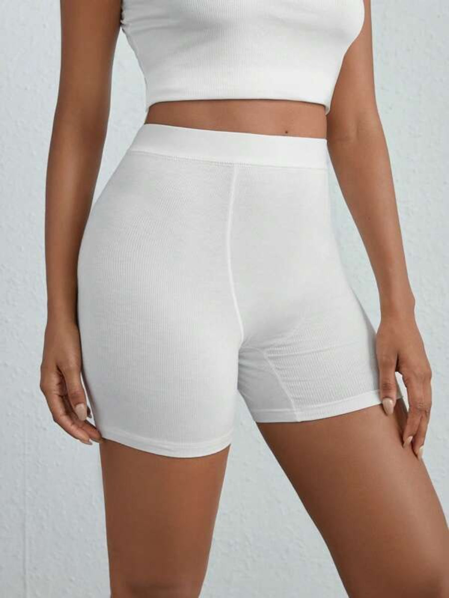 Solid Ribbed Knit Lounge Shorts