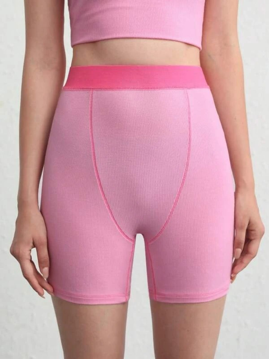 Solid Ribbed Knit Lounge Shorts Pink