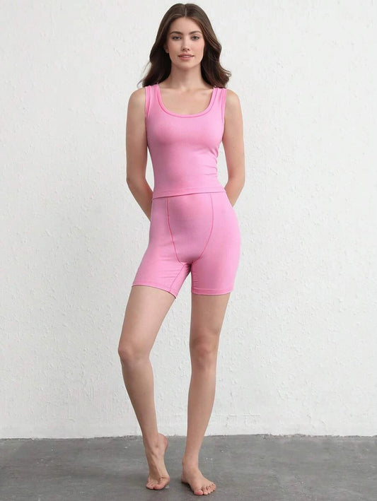 Leisure Solid Scoop Tank Top Pink