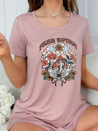Letter And Floral Print Sleep Top
