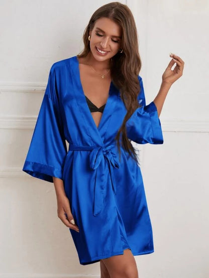 Letter Embroidered Belted Satin Bridesmaid Robe