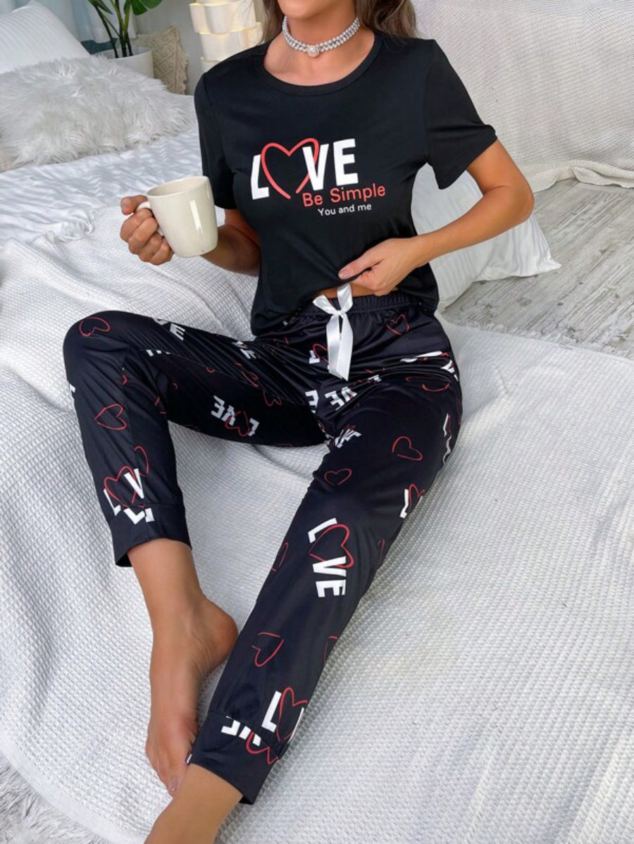 Letter Graphic Print Pant Set