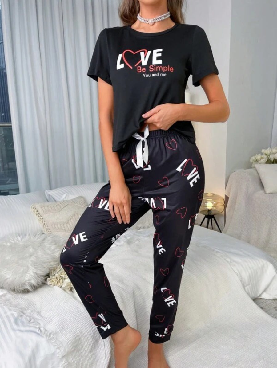 Letter Graphic Print Pant Set