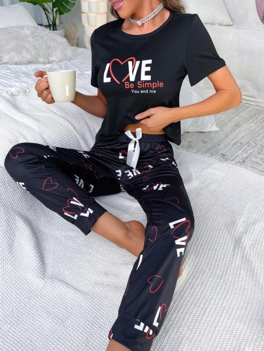 Letter Graphic Print Pant Set